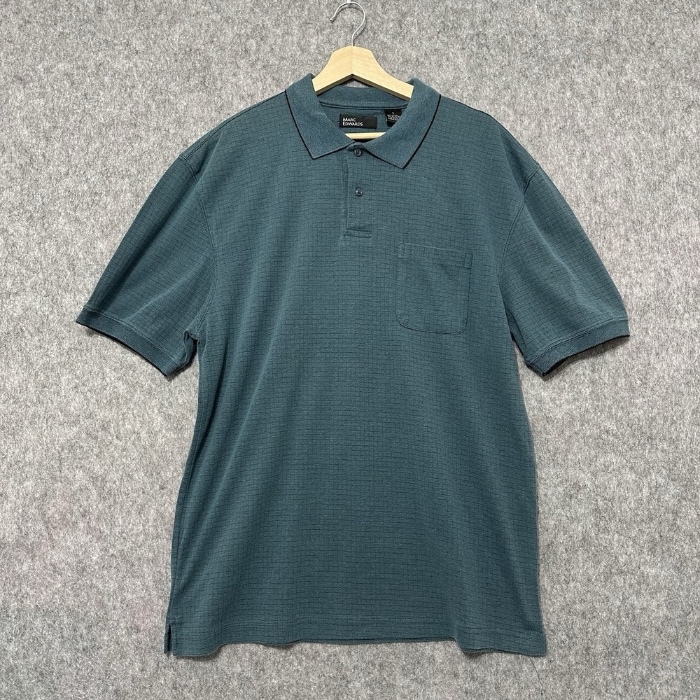 Marc Edwards Polo Shirt Men's Sz L Teal Green Short Sleeve Pocket Golf Essential